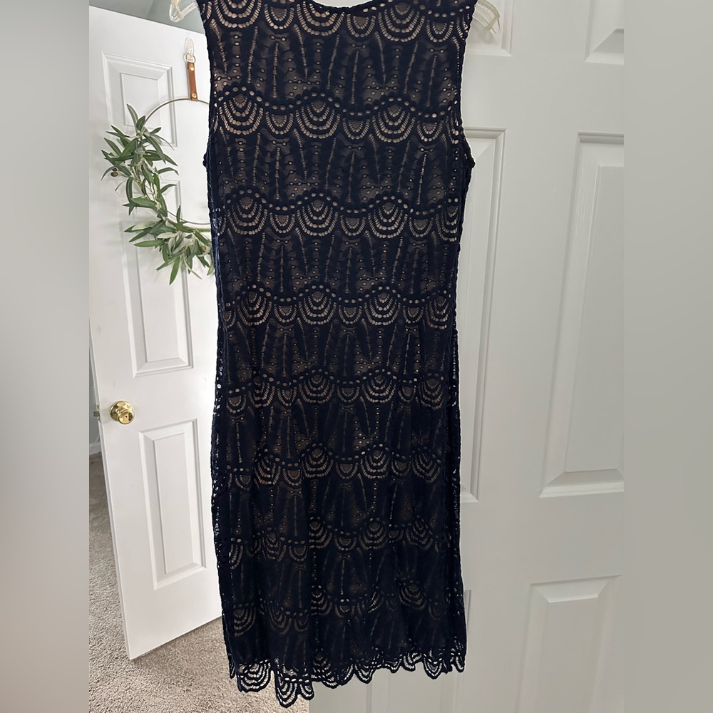 Sheragano Ladies Dress, Size 10. Beautiful navy lace with nude slip.